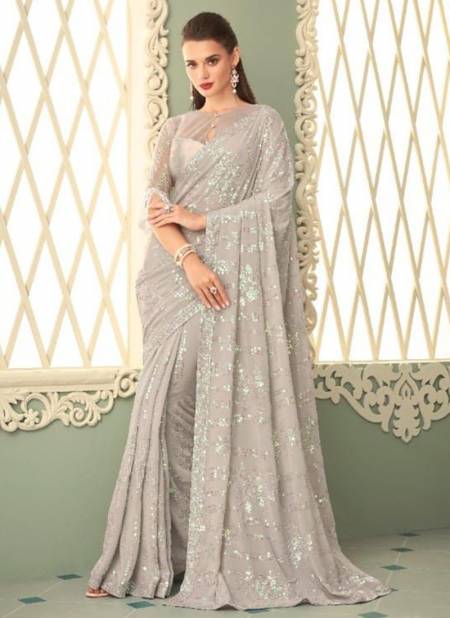 Gray Colour Sparkle TFH New Latest Designer Party Wear Smooth Georgette Saree Collection 7203